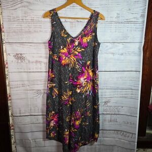 24/7 Maurices Floral Midi Sleeveless Swing Dress Women's Small Black Pink